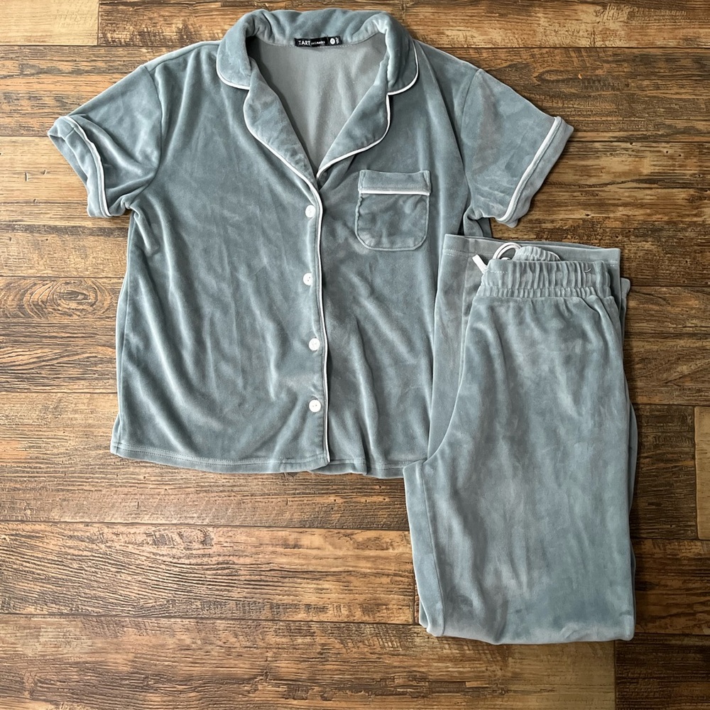 Tart Collections Gray Blue Pajama Set Cozy Sleepwear
